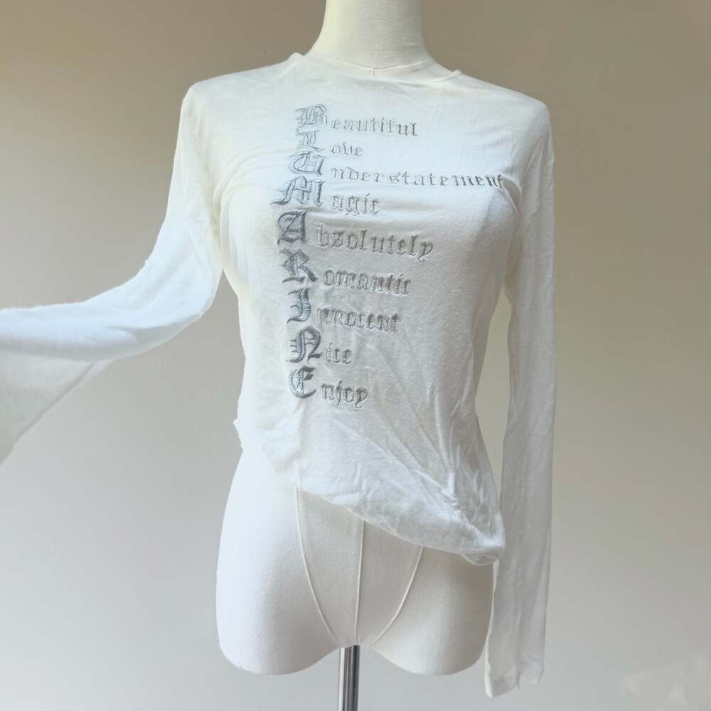Vintage Y2K Blumarine Embroidered Gothic Acrostic Long Sleeve Tee